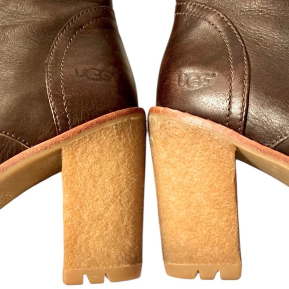 UGG Fabrice Sheepskin Lace Up Zip Chunky Heel in Brown/Olive Size 10 - Flaw - Picture 10 of 11